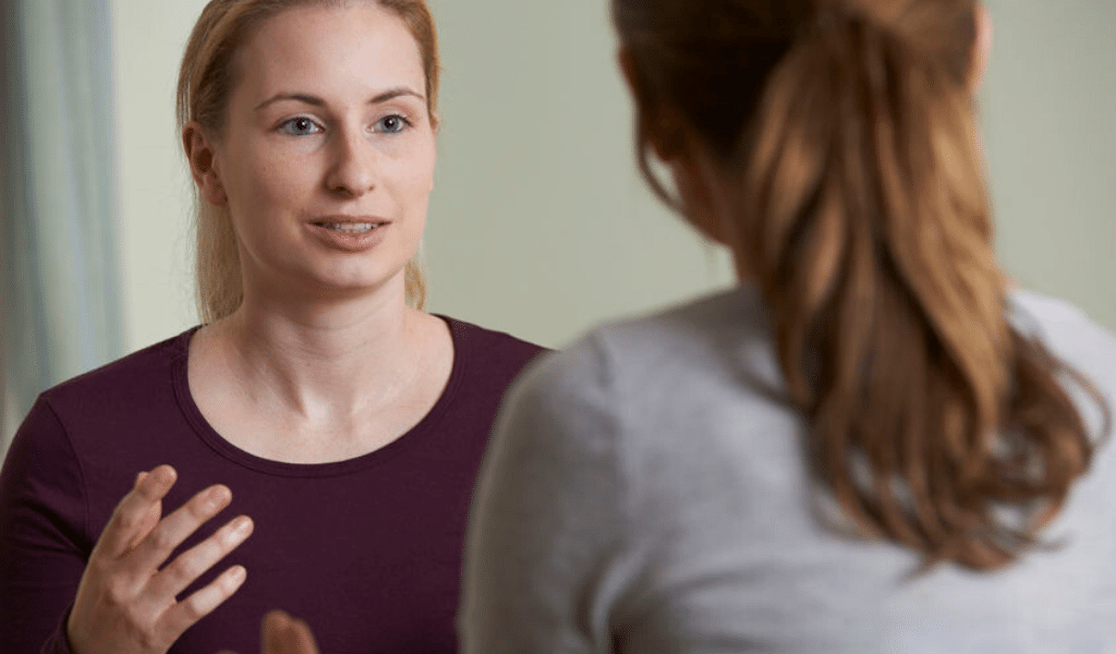 two women talking