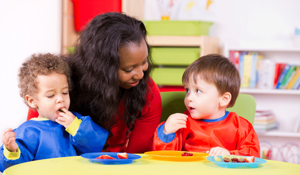 children eating in childcare