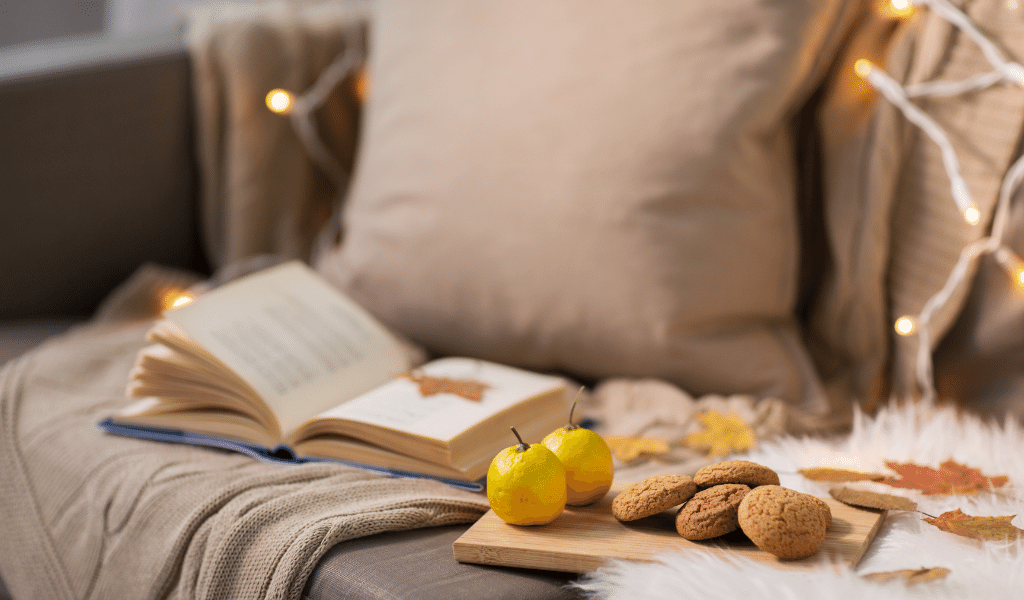 cosy sofa with books