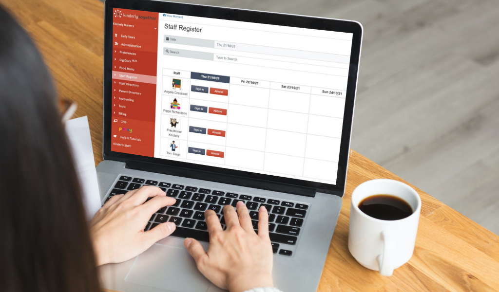 Staff Register feature on Kinderly Together