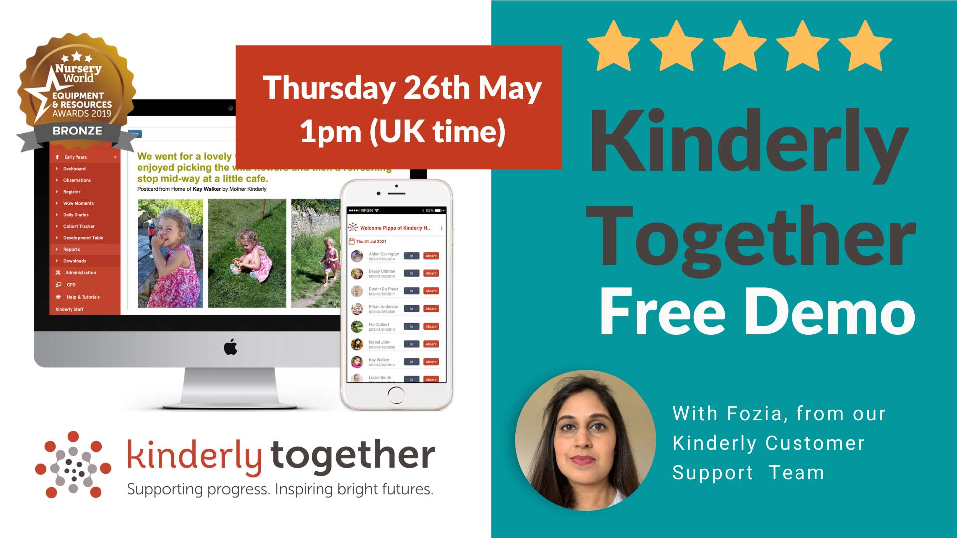 kinderly together software demo advert for thursday 26th may 2022 lunchtime session