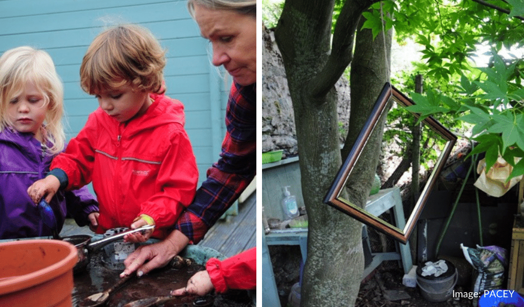 Children playing outdoors by PACEY Cymru