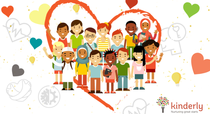 graphic of heart with happy adults and children smiling
