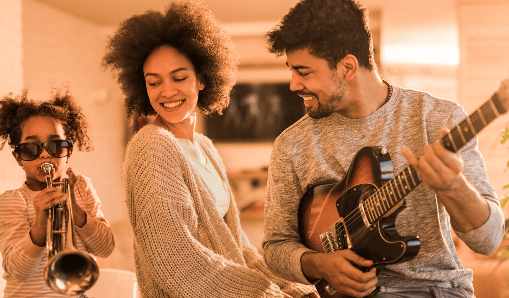 family playing music together