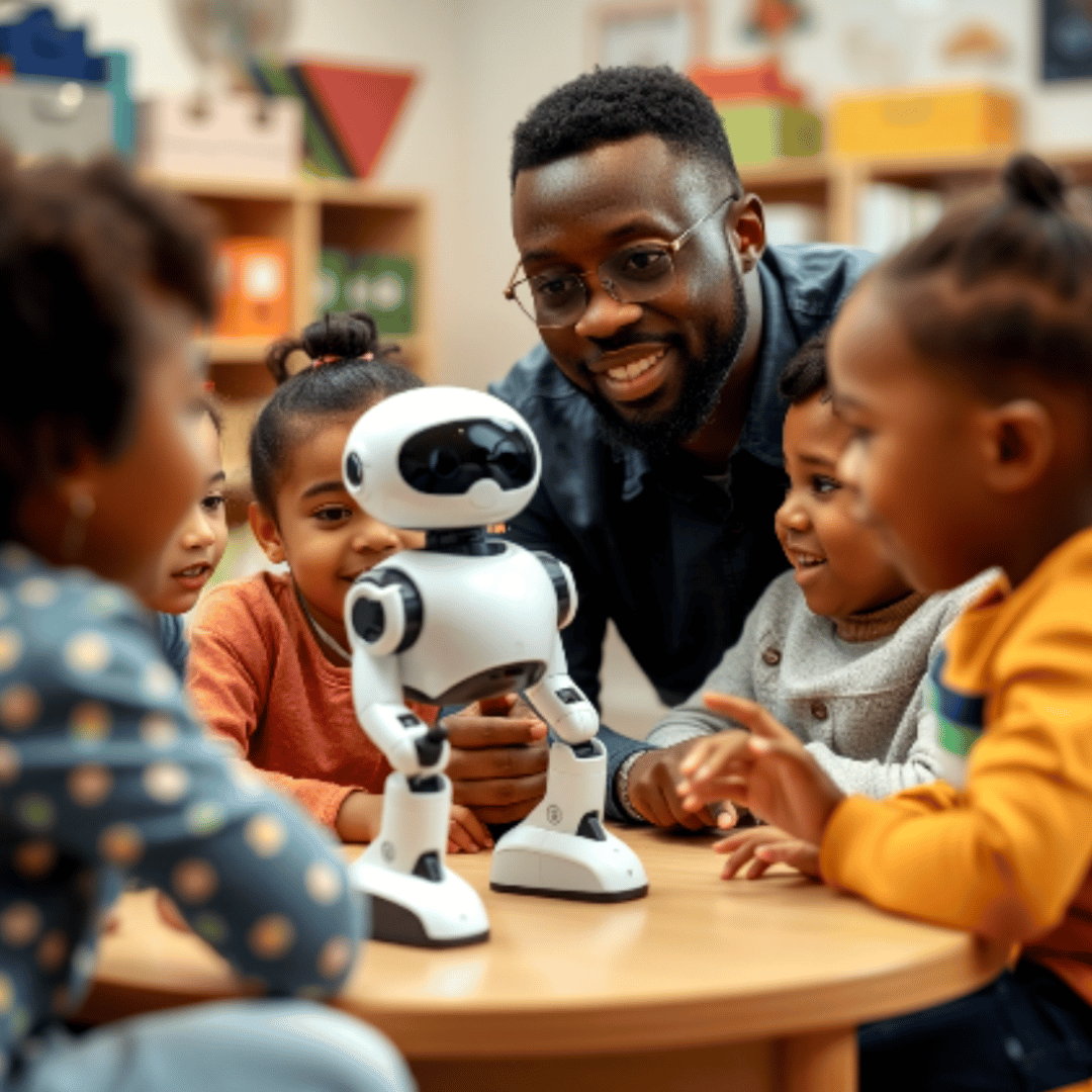 children playing with robot STEAM