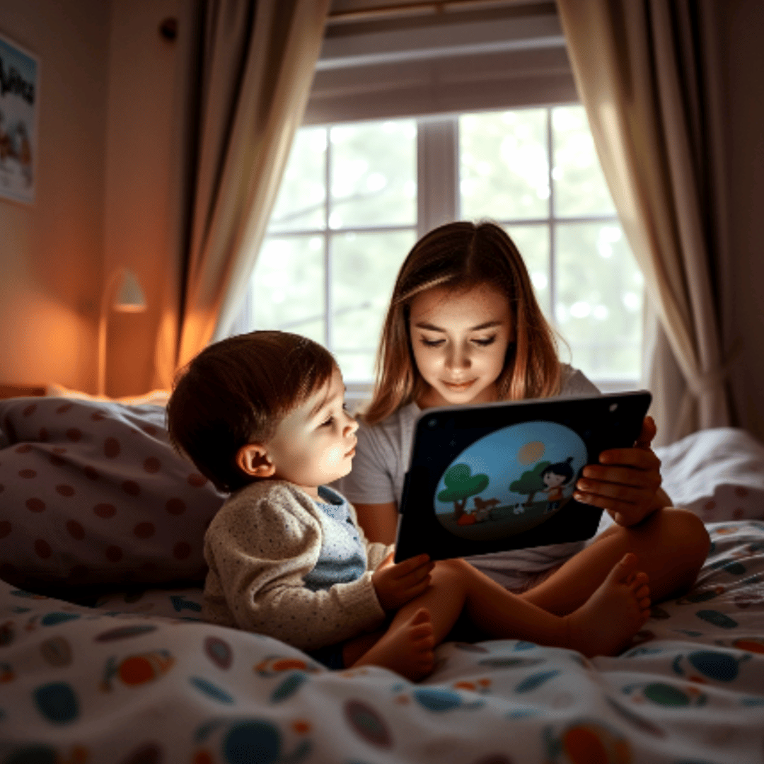 children reading in bed