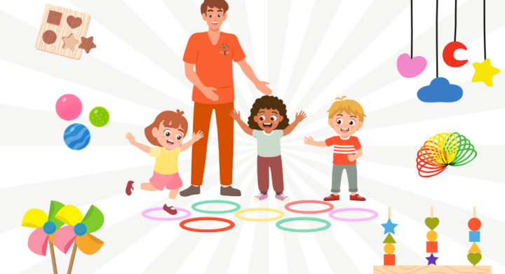 early years practitioner with children playing