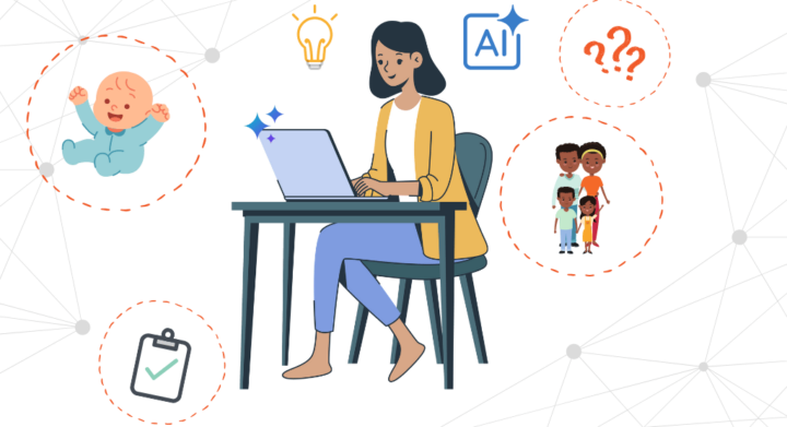 childminder using Ai with her laptop